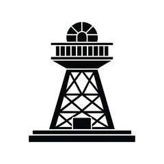 Stylized graphic image of a coastal watchtower or observation tower structure