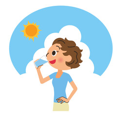 熱中症対策に水を飲む女性