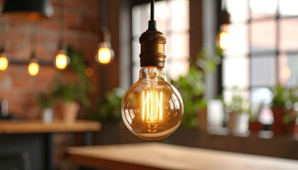 Warm Edison bulb in rustic interior
