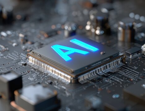 Close-up of AI chip on circuit board