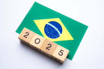 2025, Brazil, Brazil flag with date block, Concept, Important events for Brazil in the new year,...