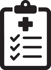 Obraz premium Silhouette vector of medical checklist on clipboard representing patient care, health tasks, and clinical assessment. EPS format.