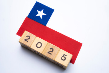 2025, Chile, Chile flag with date block, Concept, Important events for Chile in the new year,...