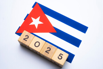 2025, Cuba, Cuba flag with date block, Concept, Important events for Cuba in the new year,...