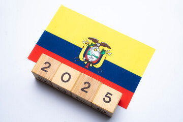 2025, Ecuador, Ecuador flag with date block, Concept, Important events for Ecuador in the new year,...