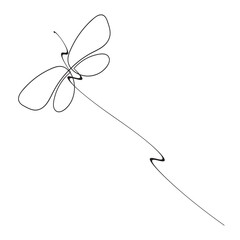 Butterfly in One continuous line drawing. Beautiful flying moth for wellbeing beauty or spa salon logo and divider concept in simple linear style. Editable stroke. Doodle vector illustration