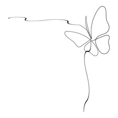 Butterfly in One continuous line drawing. Beautiful flying moth for wellbeing beauty or spa salon logo and divider concept in simple linear style. Editable stroke. Doodle vector illustration