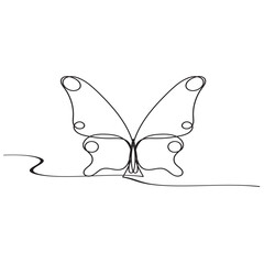 Butterfly in One continuous line drawing. Beautiful flying moth for wellbeing beauty or spa salon logo and divider concept in simple linear style. Editable stroke. Doodle vector illustration