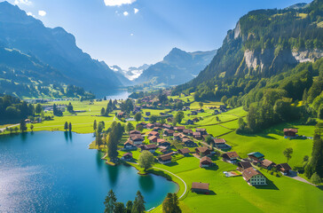 Lakes and small villages surrounded by mountains