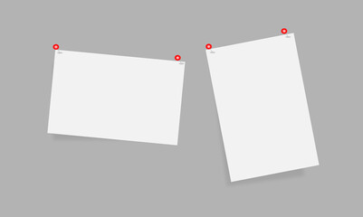 Blank white note paper sheet with abstract 3d safety pin icon set.