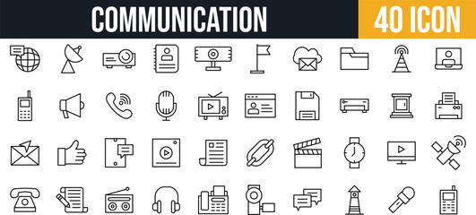Communication and Media Icons set. Devices, Broadcast, Files, and Messaging icon set