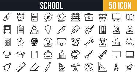 Education and School Icons pack. Learning, Teaching, Student, and Academic icon set.