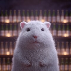 Cute white hamster standing up at bar, pet, animal, rodent, furry, adorable, funny