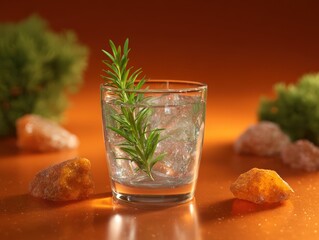 Gin and tonic with rosemary, ice, drink, beverage, alcohol, refreshing, herbal