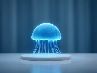 Glowing jellyfish on display, underwater concept, technology display, futuristic, science