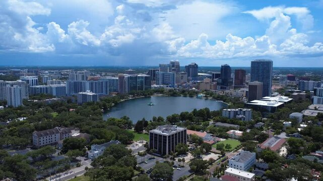 Downtown Orlando Cityscape and Lake Eola from the Air &ndash; Drone Aerial Shot