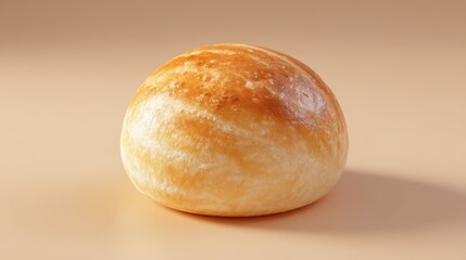 Fresh baked bun on tan background, bakery concept, breakfast, bread, food, closeup, baked, golden, pastry