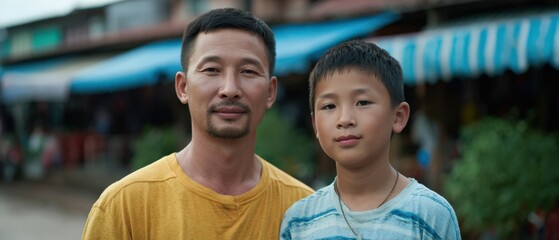 Asian father with son, family portrait outdoor, two people, lifestyle, happy, child, family, male, asia, togetherness
