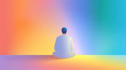 One person meditating in lotus position on colorful background, zen, mindfulness, wellness, calm, peace, relaxation, spiritual, healthy lifestyle