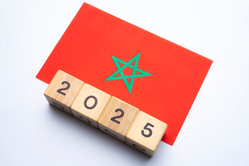 2025, Morocco, Morocco flag with date block, Concept, Important events for Morocco in the new year,...