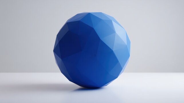Blue geometric sphere on white, 3d render, abstract art concept