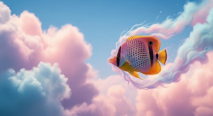 Fish Swimming Through Clouds in Sky