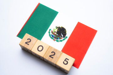 2025, Mexico, Mexico flag with date block, Concept, Important events for Mexico in the new year,...