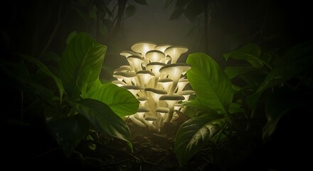 Glowing Mushroom Cluster in Forest