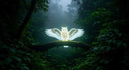Glowing Owl on Branch in Forest