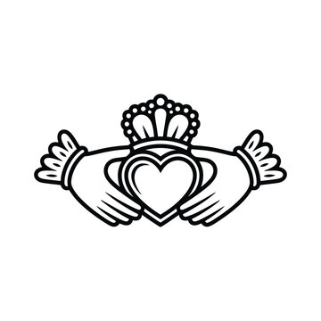 Black and White Claddagh Symbol Representing Love Loyalty and Friendship