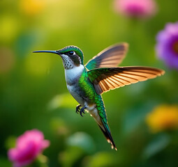 Fototapeta premium Vibrant Hummingbird Feeding on Flower