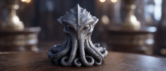 Cthulhu idol statue, antique decoration, fantasy creature, occult artifact, sculpture, mythology