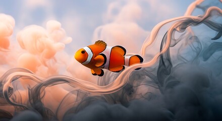 Clownfish Swims Through Colorful Smoke