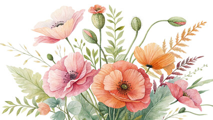 Blush & Bloom Watercolor Poppies in Harmony