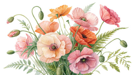 Blush & Bloom Watercolor Poppies in Harmony