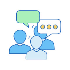 Diverse group of people communicating through speech bubbles and chat icons