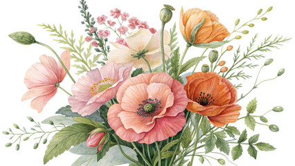 Blush & Bloom Watercolor Poppies in Harmony