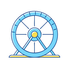 Simple blue hamster wheel with yellow accents on a white background