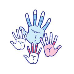 Diverse hands reaching up together in unity and support