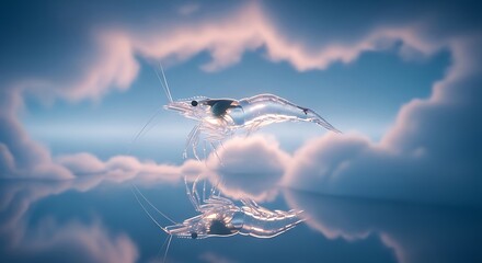 Shrimp Floating in Sky Reflection