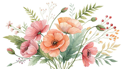 Blush & Bloom Watercolor Poppies in Harmony