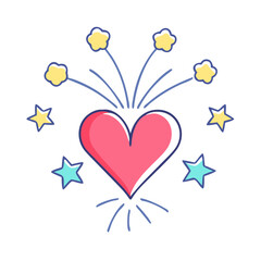 Vibrant heart with exploding stars and sparkles illustration