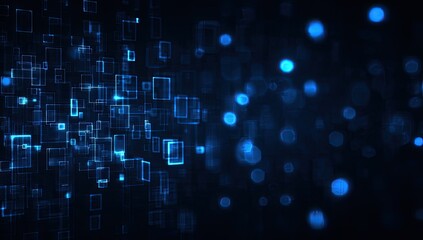Obraz premium Abstract digital background with glowing squares and bokeh