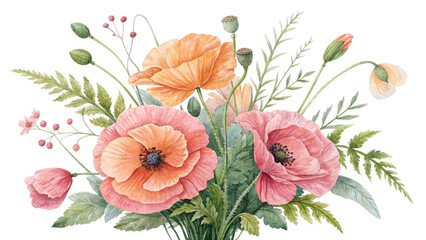Blush & Bloom Watercolor Poppies in Harmony