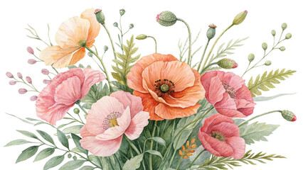 Blush & Bloom Watercolor Poppies in Harmony