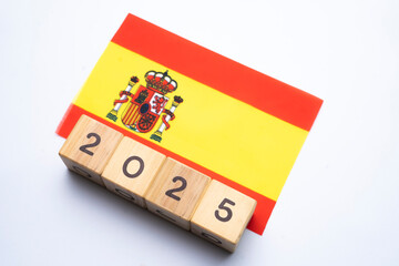 2025, Spain, Spain flag with date block, Concept, Important events for Spain in the new year,...