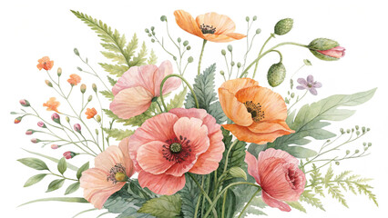 Blush & Bloom Watercolor Poppies in Harmony