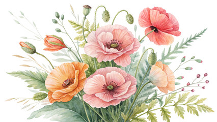 Blush & Bloom Watercolor Poppies in Harmony