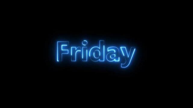 Neon light friday text animation. New modern digital neon shine week name text icon animation with black background. - Powered by Adobe