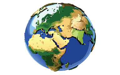 Stylized Earth Globe Illustration Green Brown Blue Continents Oceans Map world